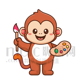 可爱卡通画家绘画的猴子