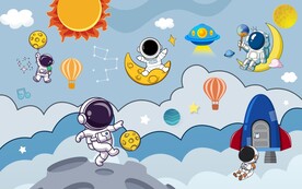 星空宇宙卡通太空人儿童背景墙图