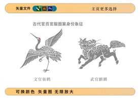 古代官服补子仙鹤与麒麟插画