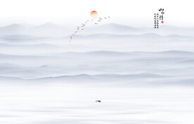 意境水墨山水画背景墙