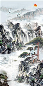 中式意境山水背景玄关装饰画