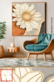 现代轻奢石来运转线条花卉装饰画