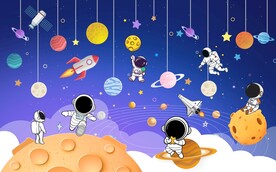 卡通儿童太空背景墙
