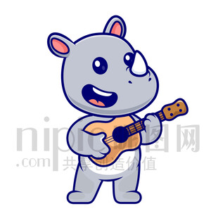 可爱卡通弹吉他的犀牛