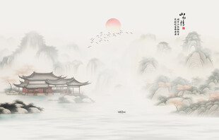 新中式水墨江南背景墙