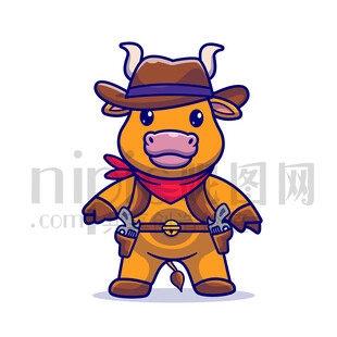 可爱卡通公牛西部牛仔