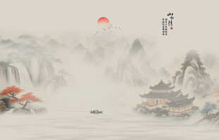 禅意水墨山水画