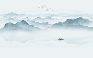 新中式意境山水水墨画背景墙