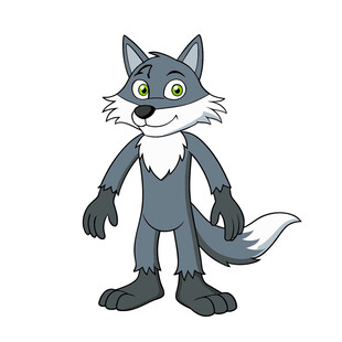 矢量动物卡通微笑灰色小狼