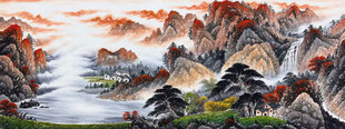流水生财山水画