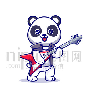 可爱卡通弹贝斯的大熊猫