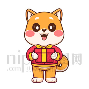 可爱卡通抱着礼物礼品的狗狗