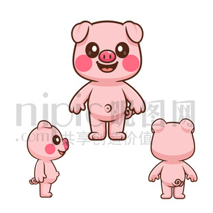 卡通猪三视图