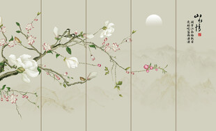 新中式工笔花鸟画背景墙