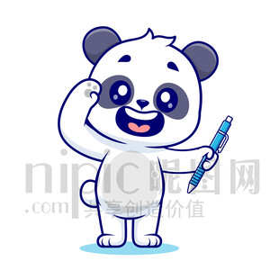 可爱卡通拿着笔敬礼的大熊猫