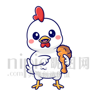 可爱卡通抱着鸡腿的小鸡