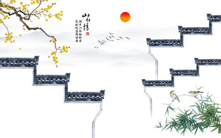 新中式水墨江南背景墙
