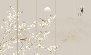 新中式工笔花鸟画背景墙