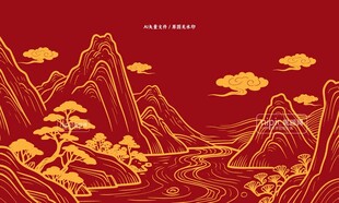 中国风祥云高山流水背景
