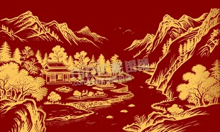 山水画剪影背景