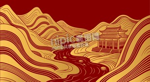 山水古建筑线条背景