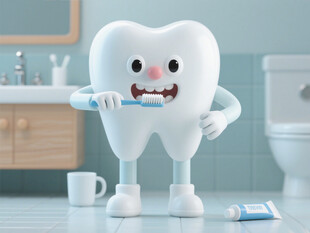 卡通牙齿形象正在刷牙