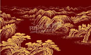 中式国风山水画线描