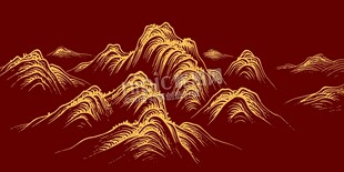 红色背景金色山水画