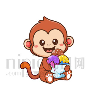 可爱小猴享用美味冰淇淋
