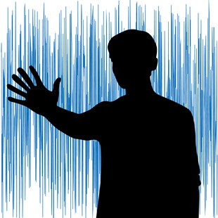 人物剪影与蓝色线条背景