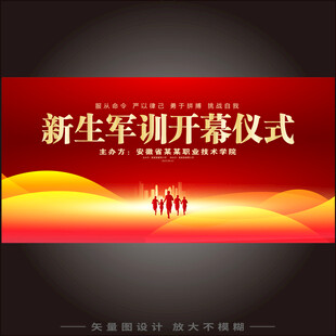 大学新生军训动员大会背景展板