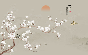 新中式工笔花鸟画背景墙