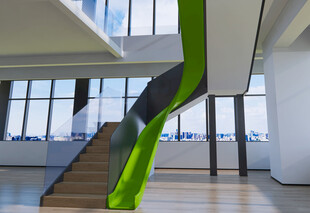 现代室内绿色旋转楼梯设计