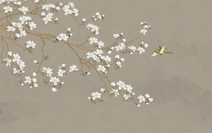 新中式工笔兰花花鸟画背景墙