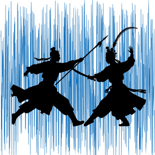 双人武术对决剪影