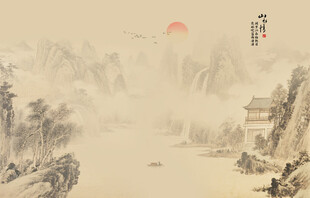 新中式国画山水画背景墙