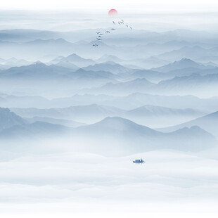 意境水墨山水画背景墙