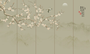 新中式工笔花鸟画背景墙