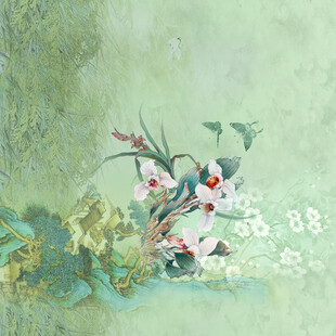 中式古风花卉植物插画