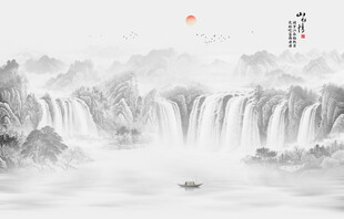 国画山水画背景墙