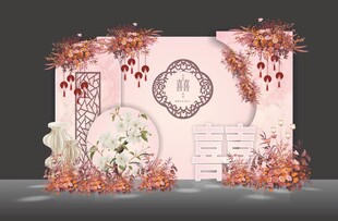 粉色小众kt板背景墙订婚布置