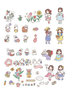 可爱卡通女孩贴纸集合