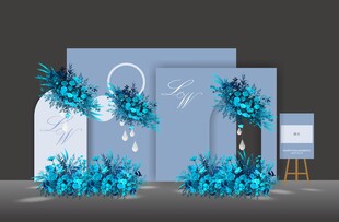 蓝色系婚礼迎宾区布置