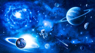 蓝色星球太空漩涡宇航员宇宙背景