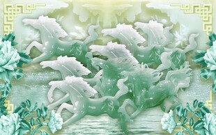 八骏玉石图